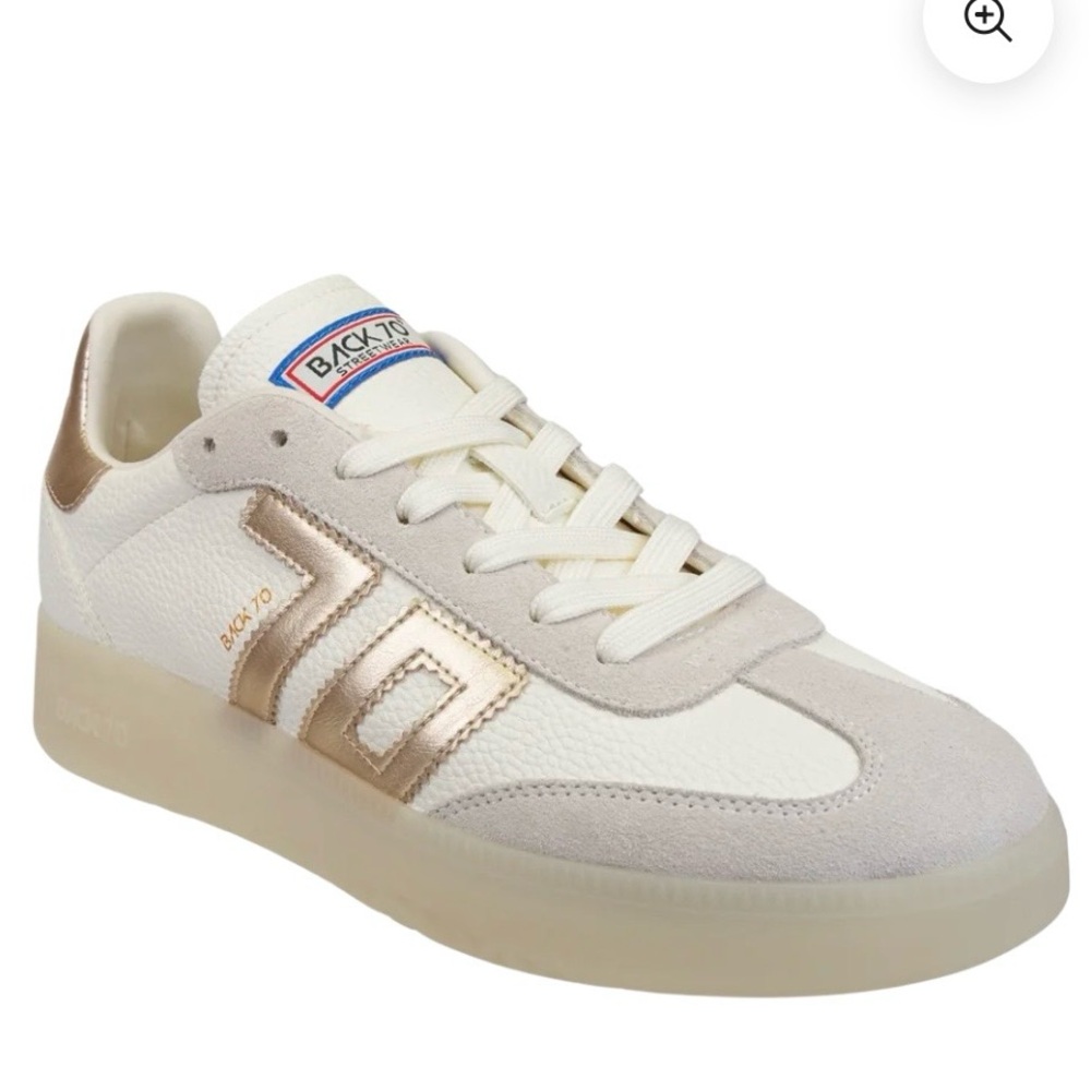 Back70 Women's Cream and Gold Sneakers. Only worn once too big for me.